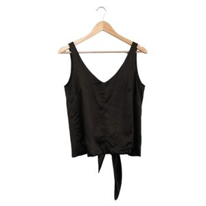 Lulus Luxury Lifestyle Black Satin Tie-Back Tank Top